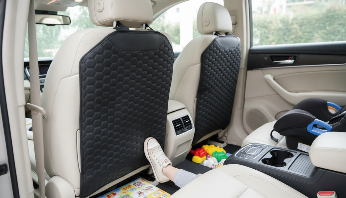 Black Hexy Car Seat Back Protector Kick Mat for Kids