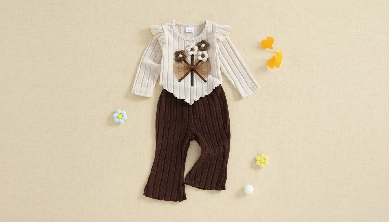 Cozy Toddler Fall Set: Crochet Flower Sweater + Flares